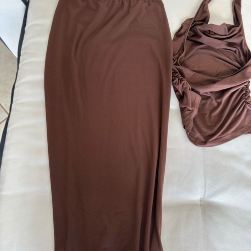 Shein brown elastic skirt and crop top set like new