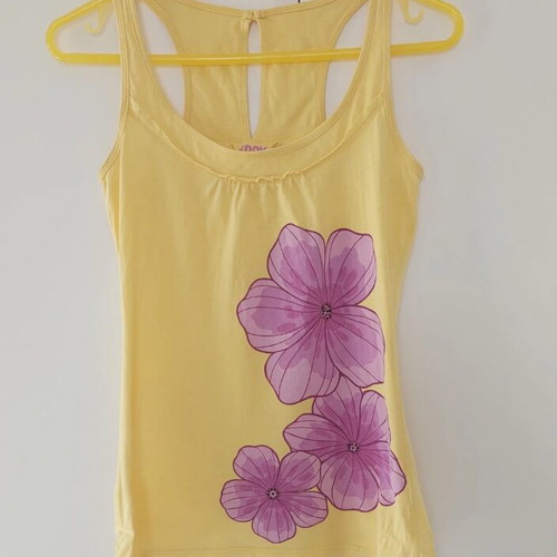 Bershka sleeveless top like new, yellow with floral print