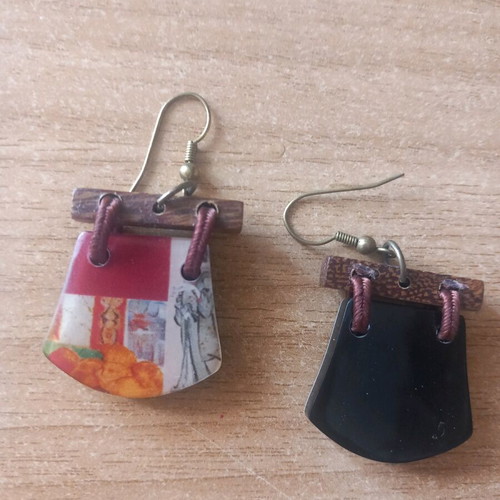 Earrings with wooden details like new