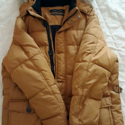 Zara Man winter parka like new, camel/cognac with hood