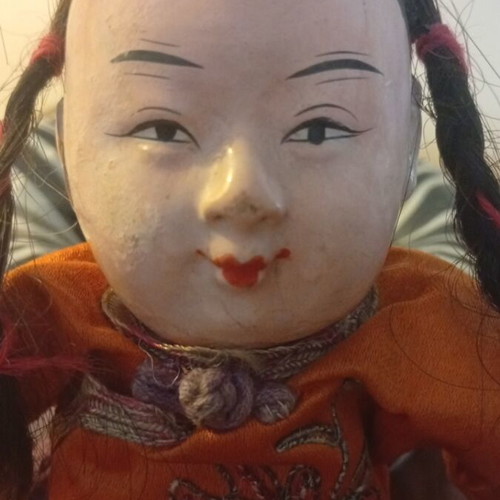 Chinese doll with traditional silk costume 1920s used