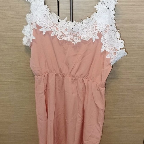 Coral dress with white floral design, size Large, new