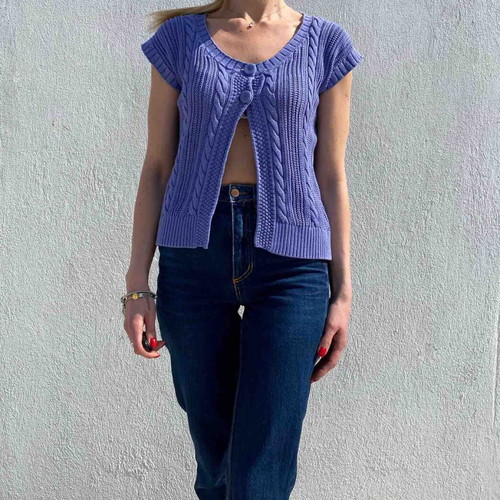 Knitted Benetton cardigan size L purple like new