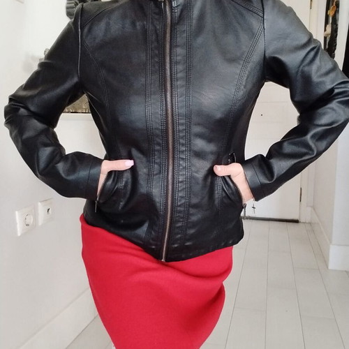 Pink Woman faux leather jacket size M like new, black