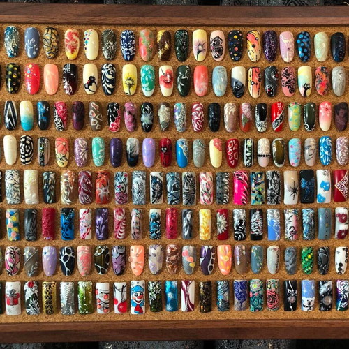 Board with 187 professional nail design tips, vintage collectible