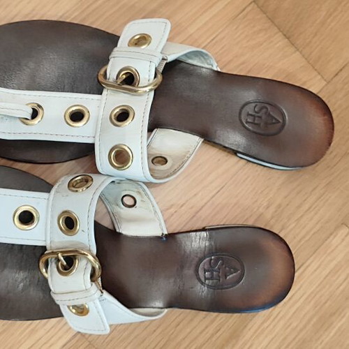 Ash Vintage Leather Slides size 39 like new, white and brown