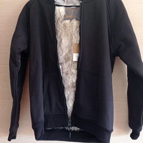 Black jacket with hood and synthetic fur lining medium new
