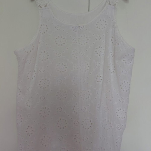 Women's sleeveless cotton top with cutwork design, white, size XL