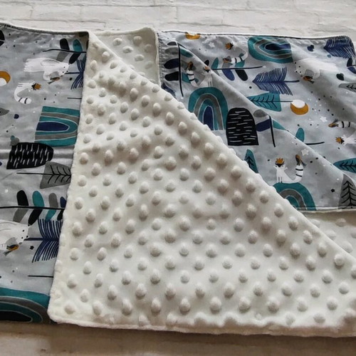 Baby blanket new double-sided from Minky fleece and cotton with pillowcase