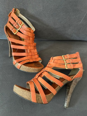 BSB high-heeled sandals No 39, genuine leather, brown-orange