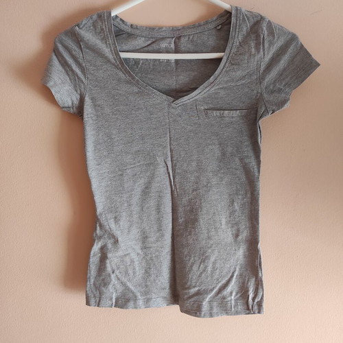 Cotton gray short-sleeve blouse with V-neck like new, sizes XS and S