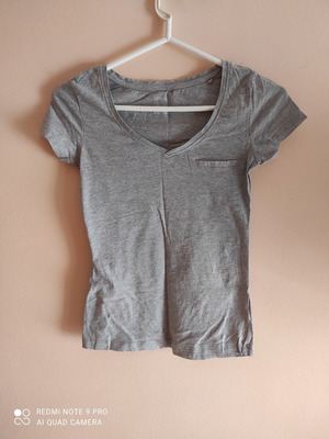 Cotton gray short-sleeve blouse with V-neck like new, sizes XS and S