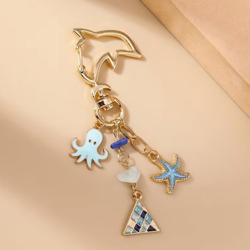 Summer keychain new with dolphin, starfish and octopus