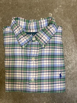 Ralph Lauren Fun Oxford Shirt XL Custom Fit Blue Pink Green Blocked Blue Pony
