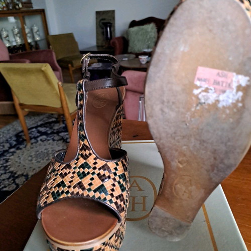 Ash platform sandals used, leather and straw, size 37