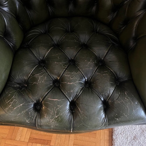 Vintage Chesterfield πολυθρόνα μεταχειρισμένη σκούρο πράσινο