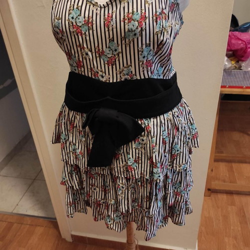Striped dress with ruffles and straps used, cotton, size M