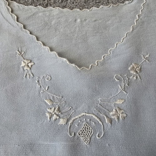 Vintage embroidered baby top used, crepe fabric, circa 1960