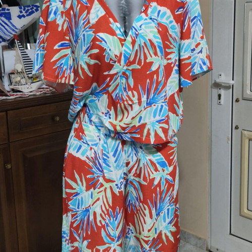 Cotton Linen Top and Bermuda Set new, tropical print, size M-L