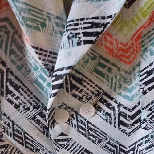 Cutie London Women's Medium Blazer - White with Multicolored Geometric Print