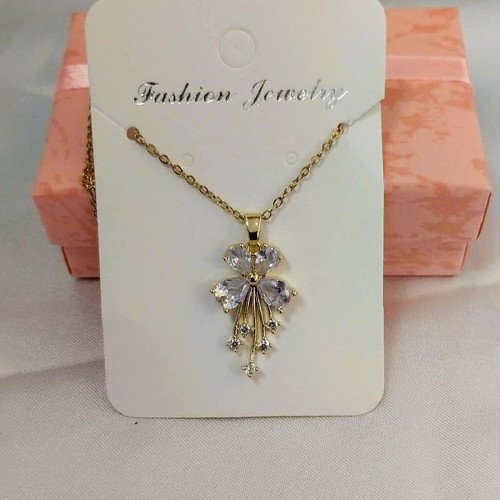 Flower stainless steel necklace golden with sparkling stones new