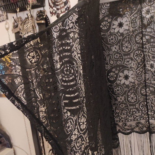 Whimsigoth Lace Sheer Coverup Waterfall Cardigan with Fringe size S, like new