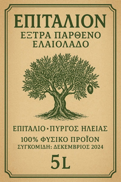 Ελαιόλαδο έξτρα παρθένο 5Lt. νομού Ηλείας.