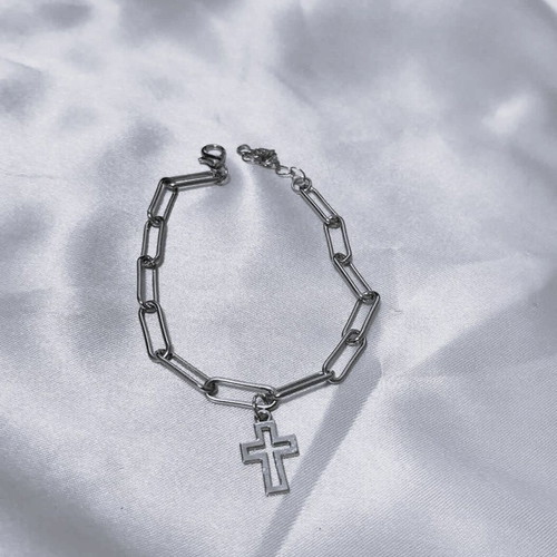Steel bracelet new with silver cross pendant