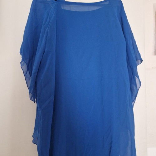 Women's two-piece set XL with straight long pants and asymmetrical top blue new