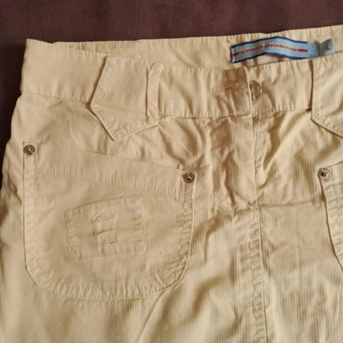 Women's mini skirt used, beige-yellow denim fabric, size L