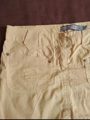 Women's mini skirt used, beige-yellow denim fabric, size L