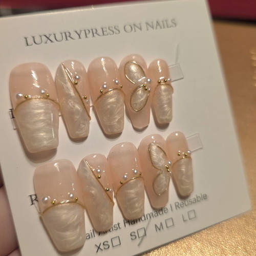 Press on nails handmade double layered acrylic cat eye with marble decoration