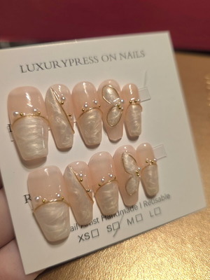 Press on nails handmade double layered acrylic cat eye with marble decoration