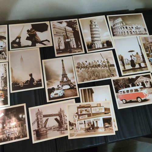 Collectible set of 32 vintage postcards with world landscapes and photos
