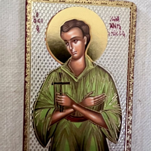 Saint John the Russian metal icon like new with gilding and silvering, magnetic