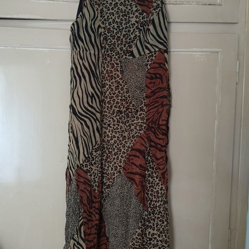 Vintage Phool sleeveless maxi dress used, patchwork animal print, size L/XL