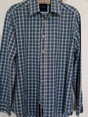 Oxford Company men's shirt plaid blue white like new, size L