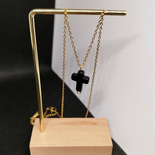 Handmade necklace new stainless steel chain with black cross