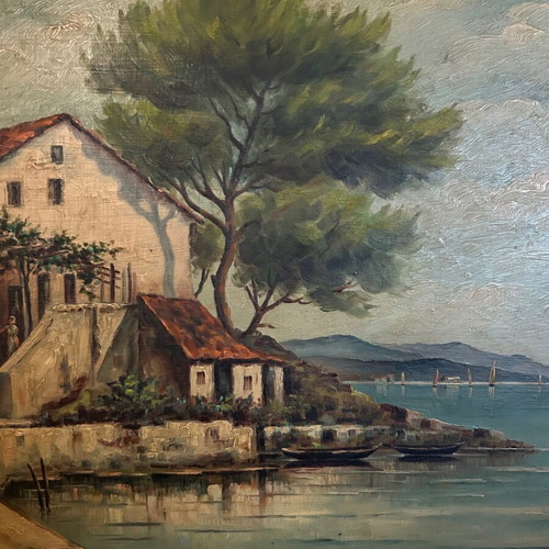 Painting E. Tsakiris Landscape used, 1955-1960, framed