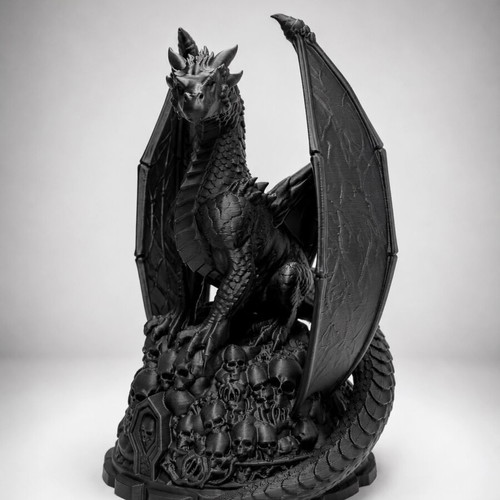 Necro Dragon decorative figure new, black with skull throne
