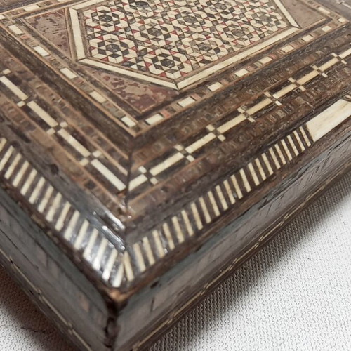 Vintage Handmade Wooden Box with Mother-of-Pearl Mosaic, used