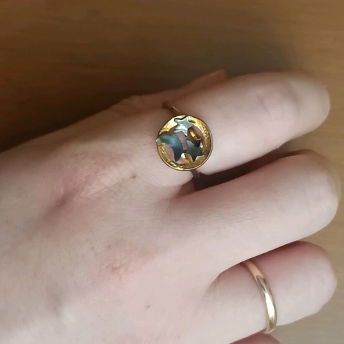 Handmade 925 silver ring with yellow gold plating and moon and stars design