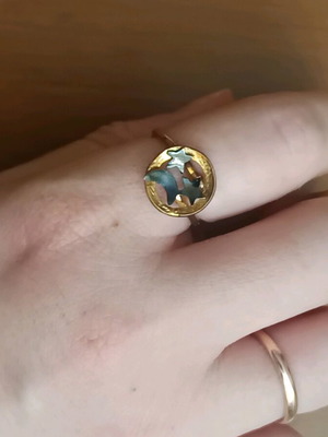Handmade 925 silver ring with yellow gold plating and moon and stars design