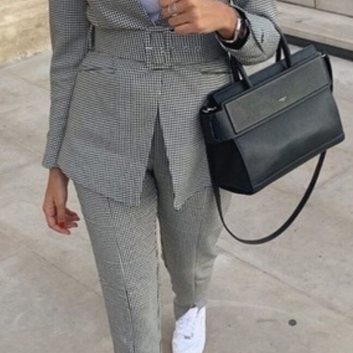 Zara houndstooth blazer with belt XS like new, black and white