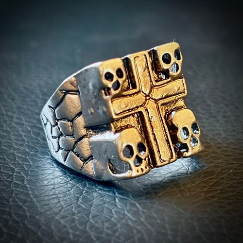 Gothic cross and skulls ring, M FORGE
