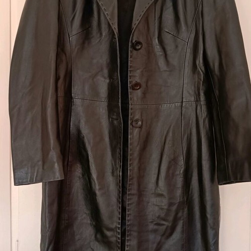 Lapel leather trench coat black like new, size M