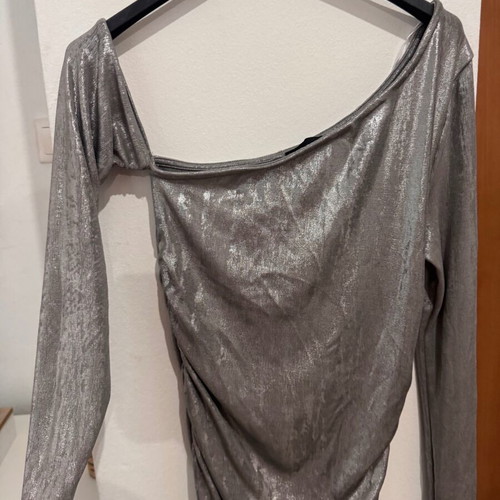 Mini metallic one-shoulder dress, evening, elastic, size Large, like new