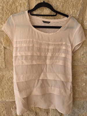 Massimo Dutti Ruffle Pleated Silk Linen Blend Top like new, pink