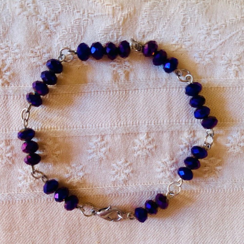 Handmade bracelet new with dark purple beads and silver chain links