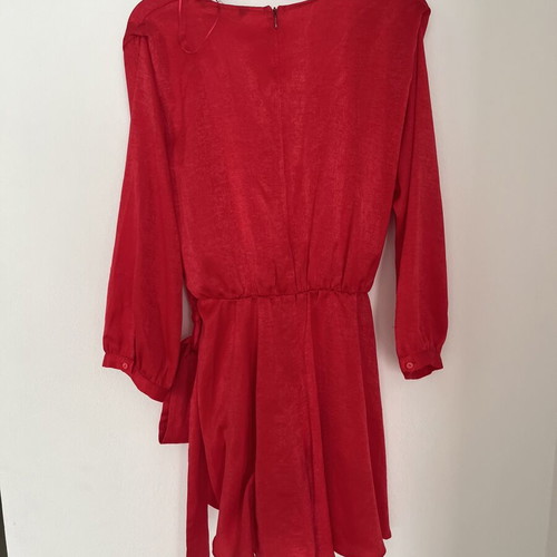 Zara satin red jumpsuit with belt, like new, medium
